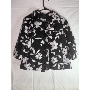 Coldwater Creek Black White Floral Brocade Cropped Jacket Womens Size 10 3/4
